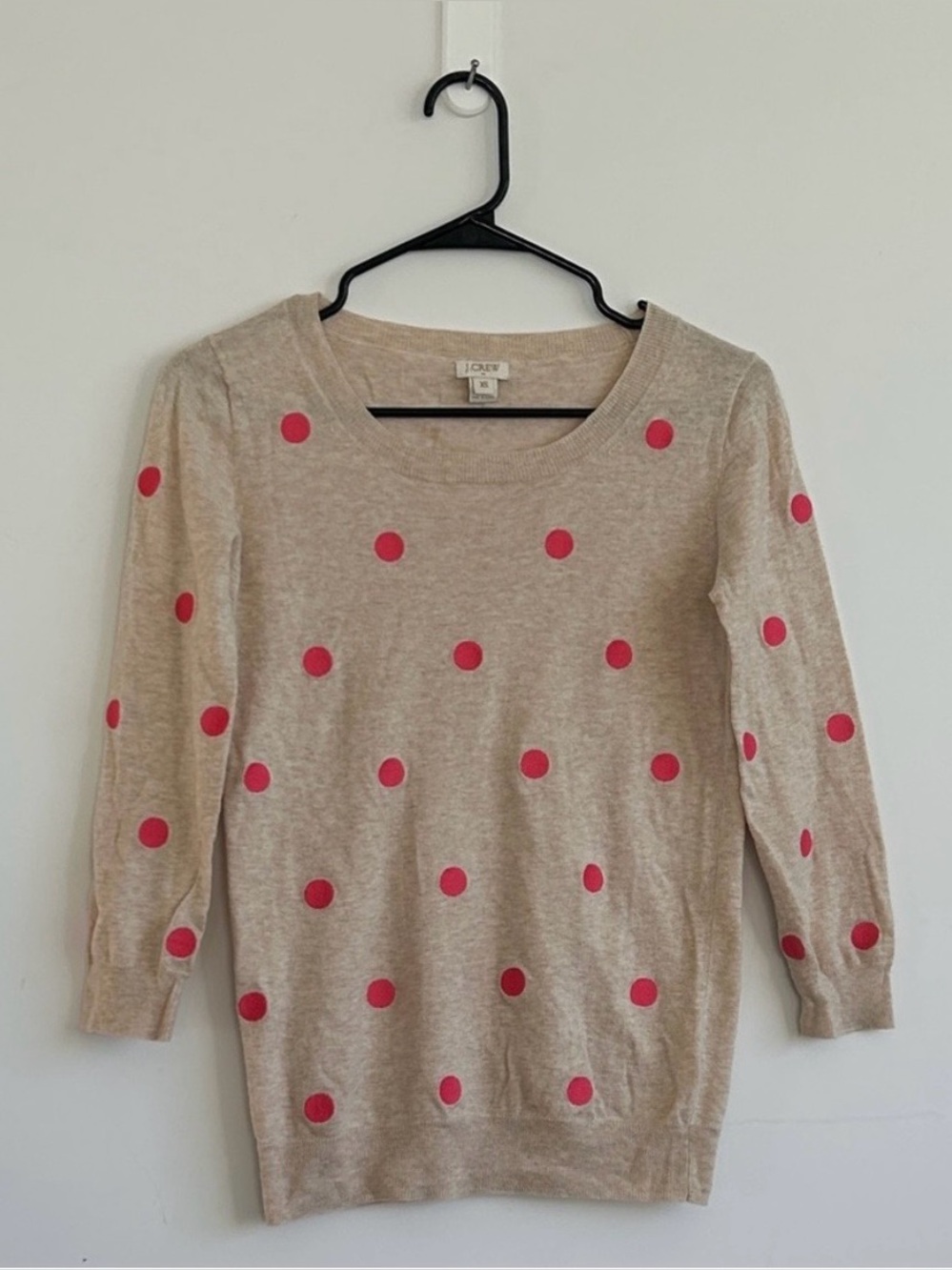 J.Crew Beige Pink Polka Dot 100% Cotton Sweater M